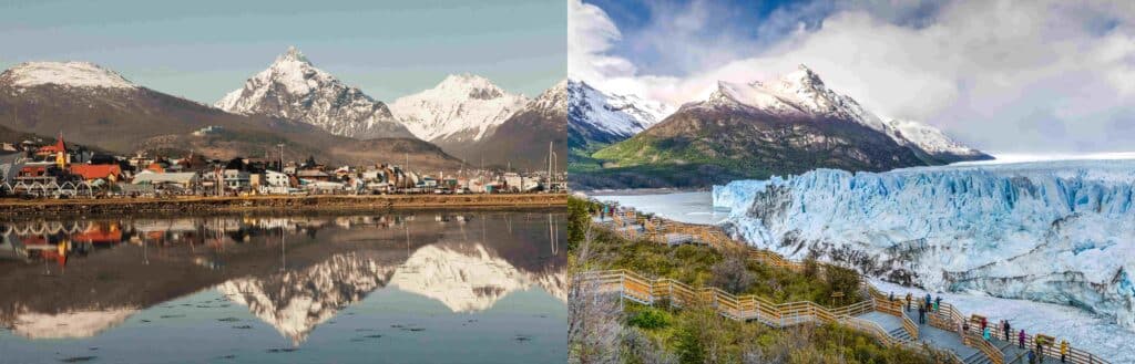 Imágenes panorámicas de Ushuaia y El Calafate.